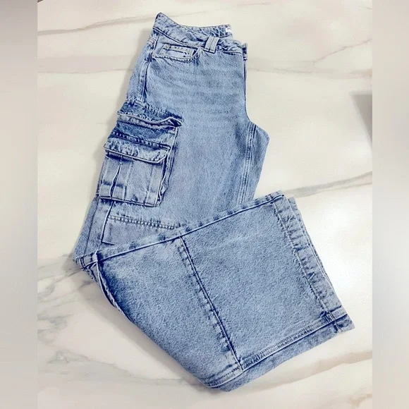 GARAGE Low Rise Wide Leg Cargo Jean - Ronnie Blue - Picture 2 of 6